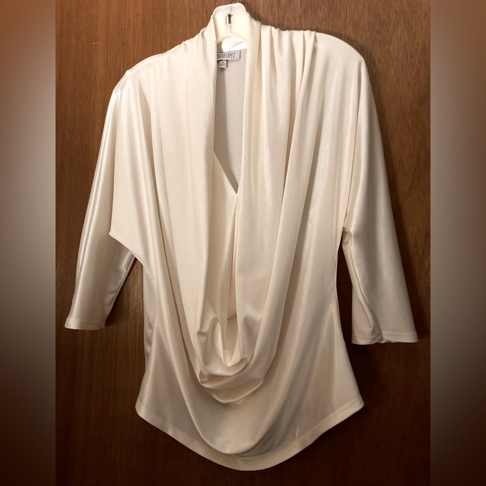 JLo light gold shimmer top